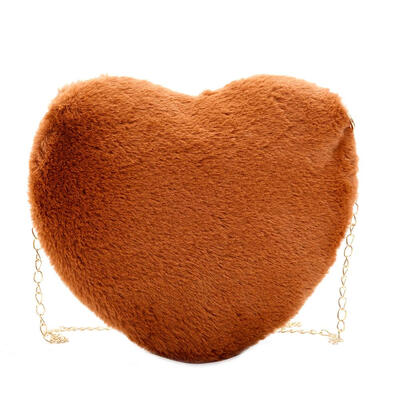 

Solid Color Love Heart Clutch Women Shoulder Messenger Plush Casual Bags