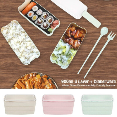

900ml 3 Layer Spoon Dinnerware Lunch Box Bento Box Food Storage Container