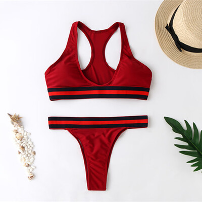 

Roseonmyhand Women Solid color sports vest-style split bikini sexy wide-sleeved swimsuit