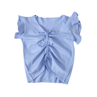 

Women Summer Sexy V Neck Drawstring Bow Sleeveless Slim Solid Color Camisole Knit Vest