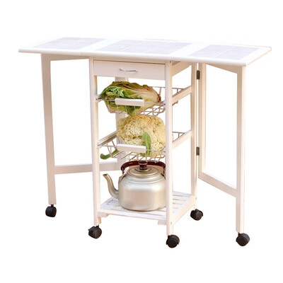 

Folding Rolling Kitchen Island Cart Trolley Portable Basket Shelf Storage Table