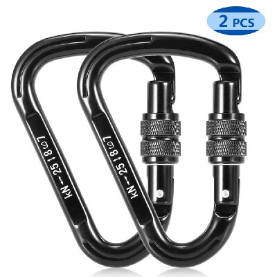 

2pcs 25KN Screw Locking Gate Carabiner Snag Free Clip D-shape Carabiner Quick Clip Climbing Backpacking Rappelling