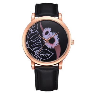 

Women Watches Rose Gold Border Flower Pattern Dial Ladies Quartz Wristwatch Leather Strap Clock Casual Zegarki Damskie