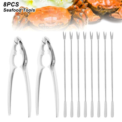 

10Pcs Seafood Nut Tool Crab Clip Set Nuts Stainless Steel Seafood Forks Kitchen Gadgets