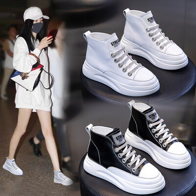 

Autumn&winter new small white shoes female leather round head high help womens shoes autum