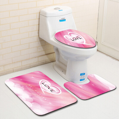 

〖Follure〗3PCS Valentines Day Pattern Non Slip Toilet Seat Cover Rug Bathroom Set Decor