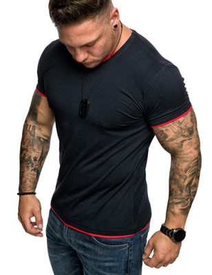 

SUNSIOM Men Gym Tight Tops T-Shirt Short Sleeve Slim Fit V-Neck Casual Fitness -3XL