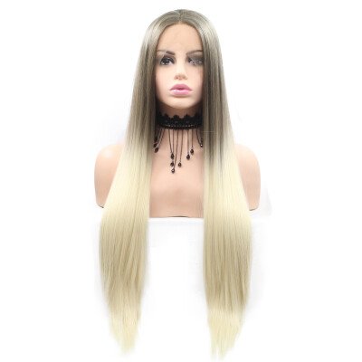 

Amazing Star Lace Frontal Wigs Ombre Blonde Color Straight Hair Heat Resistant Fiber Synthetic Hair