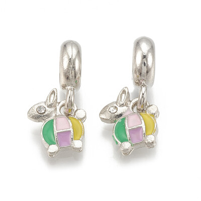 

Alloy European Dangle Beads with Rhinestone&Enamel Large Hole Pendants Rabbit Platinum Colorful 21mm
