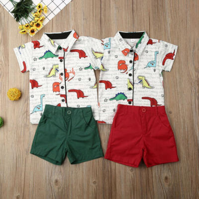 

Newborn Kids Baby Boy Gentleman Suit Tops T-shirt Dinosaur Pants Shorts Outfits