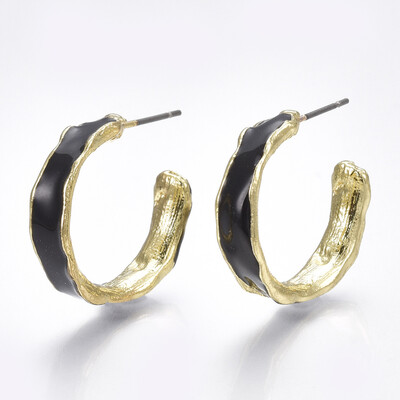 

Alloy Ear Studs with Enamel&Steel Pins Light Gold Black 215x23x55mm Pin 07mm
