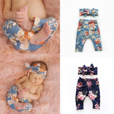 

Fashion Toddler Infant Baby Girls Cute Floral Bottoms Leggings Pants Headband Trousers