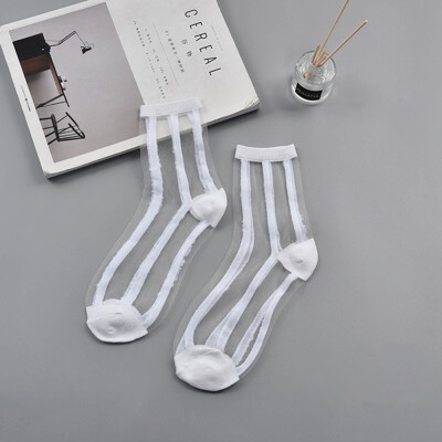 

2019 Chic Fashion Ultrathin Transparent Crystal Lace Elastic Women Ladies Socks