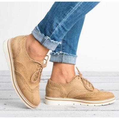 

Women Casual Shoes Workout Flats Wing tip Oxfords Vintage Lace up Flats Shoes