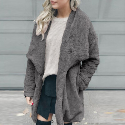 

Tailored Womens Casual Jacket Winter Warm Outwear Plush Lady Pocket Long Outercoat Coat