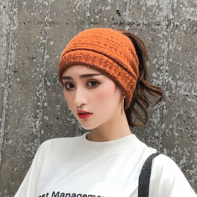 

Warm wool hat for autumn&winter headwear ear-protecting hat fashionable bare ponytail open top knit hat