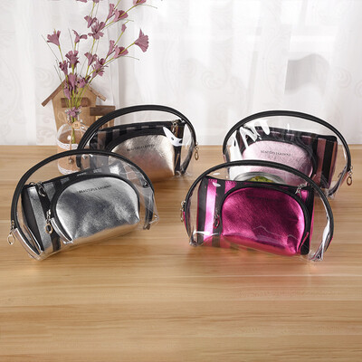

Striped cosmetic bag set pvc three-piece bags waterproof wash storage bag
