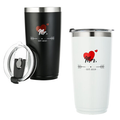 

Mr & Mrs Double Wall Steel Tumbler Set 2 Pack Insulated Vacuum Sweat Proof Wine Tumblers Travel Mug
