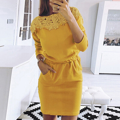 

Tailored Womens Floral Print Casual Tunic Dress Ladies Pockets Work Office Dress