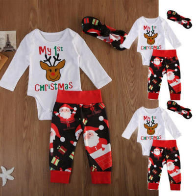 

Newborn Infant Baby Kid Boy Girl Cotton Hooded Pants XMAS Outfits Set Clothes US