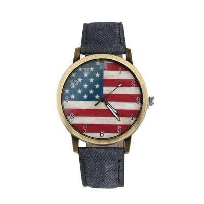 

〖Follure〗American Flag pattern Leather Band Analog Quartz Vogue Wrist Watches BK
