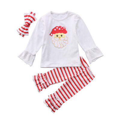

Christmas Toddler Kids Baby Girls Tops Dress Pants Headband Outfits Set Infant Clothes