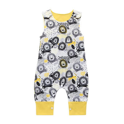 

Cute Lions Print Sleeveless Baby Rompers Soft Boys Girls Buttons Jumpsuit