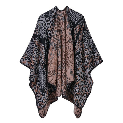

Fashion Women Winter Leopard Print Pattern Poncho Scarf Thick Warm Shawl Pashmina Vintage Casual Cloak Outerwear
