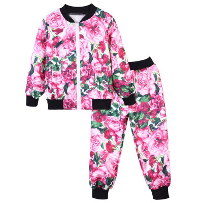 

Kids Baby Girls Boys Clothes Set Floral Print Zipper Tops Coat Pants Outfits