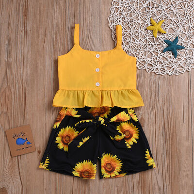 

Toddler Kid Baby Girl Summer Leisure Ruffle Sling Top Shorts 2Pcs Outfit Clothes