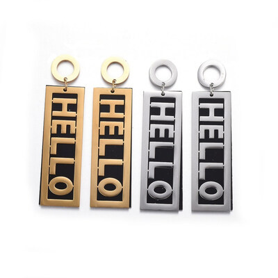 

304 Stainless Steel Stud Earrings with Plastic Rectangle with Word HELLO Mixed Color 63mm Pin 07mm
