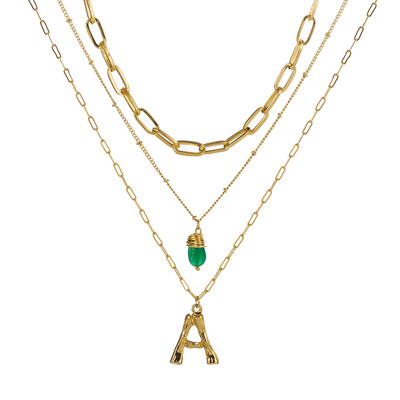 

Tiny Green Stone Gold Color Initial Necklace Letter Necklace Statemant Necklaces Personalized Pendant For Women Girls Best Gift