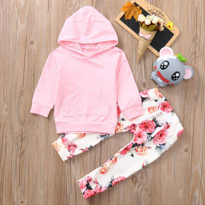 

Infant Baby Boys Girls Long Sleeve Hooded Tops Floral Print Pants Outfits Set