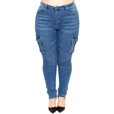 

Tailored Women Hight Waisted Plus Size Long Pants Pocket Denim Jeans Stretch Length Jeans