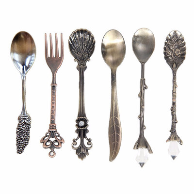 

Outdoor Vintage Royal Style Metal Carved Coffee Dessert Spoons Set 6 Pcs