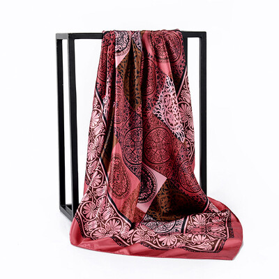 

National style retro blue&white porcelain satin simulation silk large square scarf Ms Lijiang travel shawl FJ136