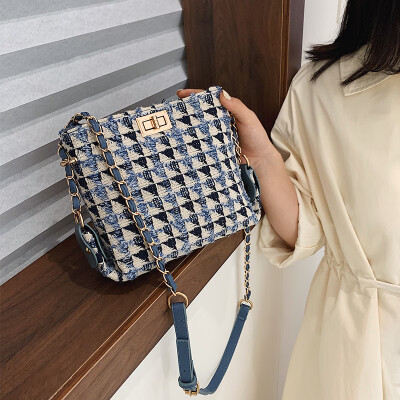 

Texture Korean version of the small bag female 2019 new fashion wild ins chain houndstooth wool woolen shoulder Messenger bag