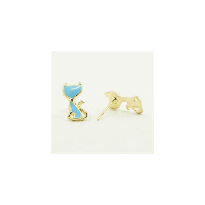 

Enamel Alloy Ear Studs with Iron Pins Cat LightSkyBlue 14x12x1mm Pin 06mm