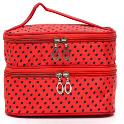 

Double Layer Large Capacity Cosmetic Bag Woman Dots Travel Makeup Organiser Bag