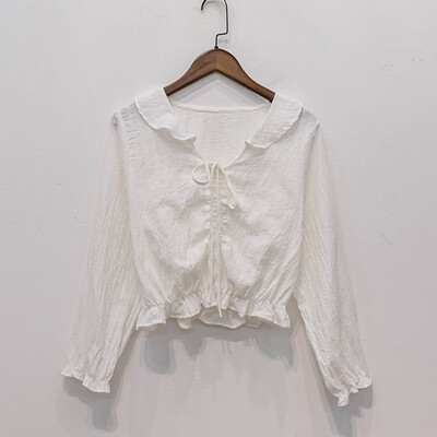 

T-shirt female casual ruffled tops women fashion sweet autumn V-neck long sleeves tops