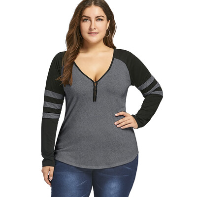 

Plus Size Two Tone Stripes Raglan Sleeves T-shirt