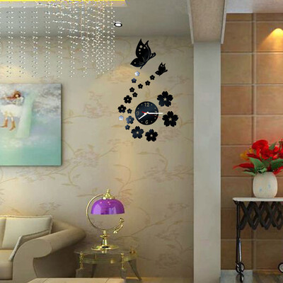 

Gobestart Butterfly Removable Diy Acrylic 3D Mirror Wall Sticker Decorative Clock