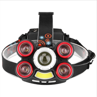 

Outdoor Camping 6-Lamp Strong Light Rechargeable Headlamp T6 Rotary Focus COB