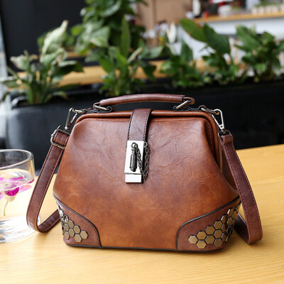 

Women Handbag Leather Small Doctor Bag Women Shoulder Bag Female Crossbody Handbag Lock Chain Rivets Girls Vintage Women Bags