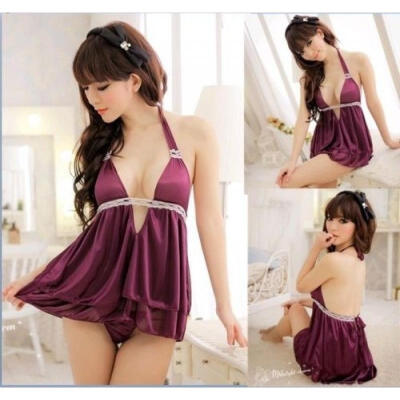 

HOt Womens Sexy V-neck Lingerie Babydoll Underwear SleepwearG-string Purple