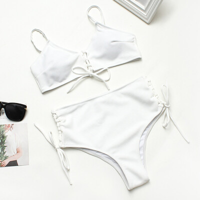 

Roseonmyhand Women Fashion Strap Lace Solid Color Sexy Split Swimsuit Beachwear Bikini