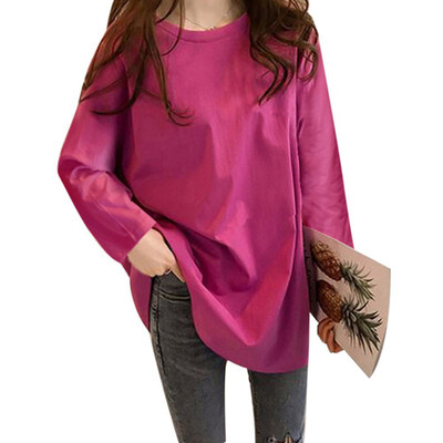 

Women Autumn Winter Loose Round Collar Tops T-Shirts Summer Solid Color Loose Long Sleeve Casual Simple Wild T-Shirt