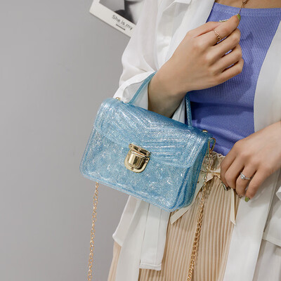 

Net red texture jelly bag small bag female 2019 new wave ocean transparent Messenger bag wild chain small square bag