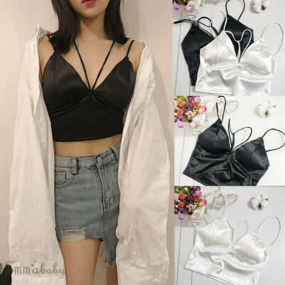 

Sexy Women Padded Bra Satin Silk Strap Vests Cami Wrap Chest Crop Top Underwear