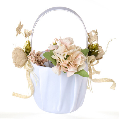

Gobestart New Romantic Bowknot Silk Cloth Wedding Ceremony Party Rose Flower Girl Basket